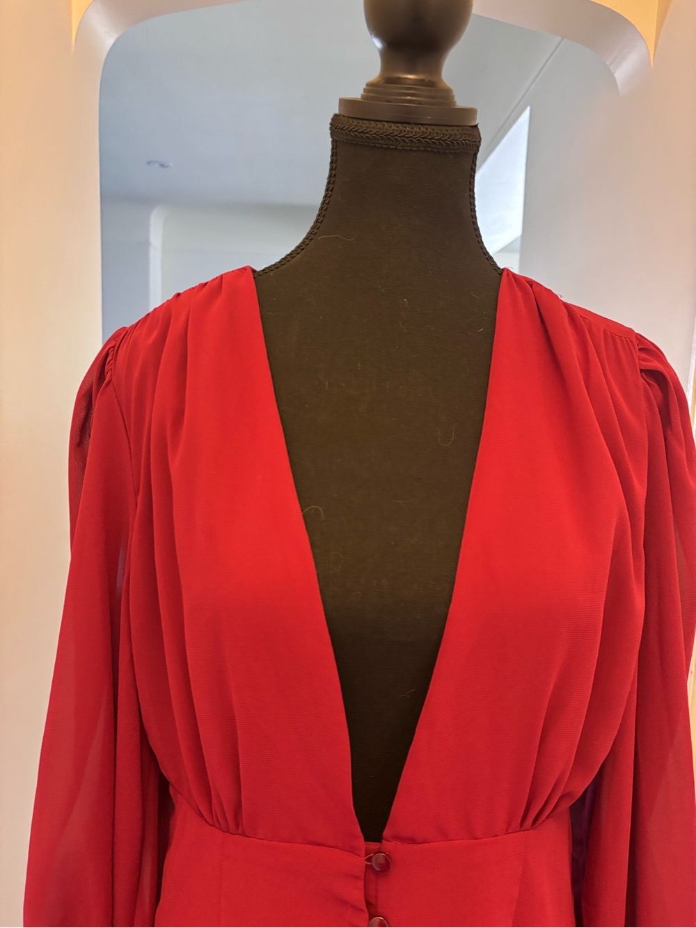 Missguided Burgundy Plunge Long Sleeve Mini Dress - Picture 2 of 13